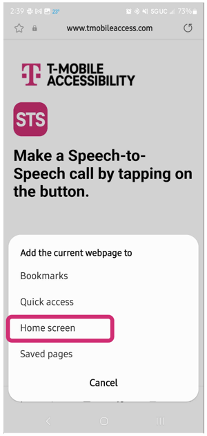 Step 3 - Menu of options displayed. Magenta box around "Home screen"